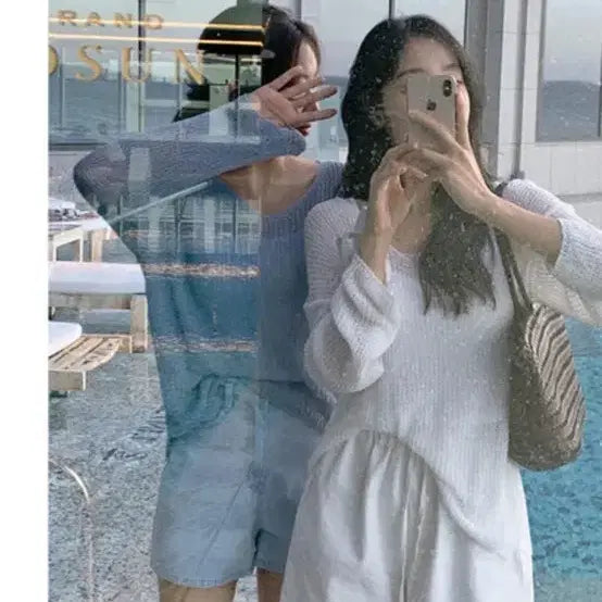 [BUNJANG] Hotping Lepia Summer Bouclé V-Neck Knit / 핫핑 레피아 썸머 부클 브이넥니트