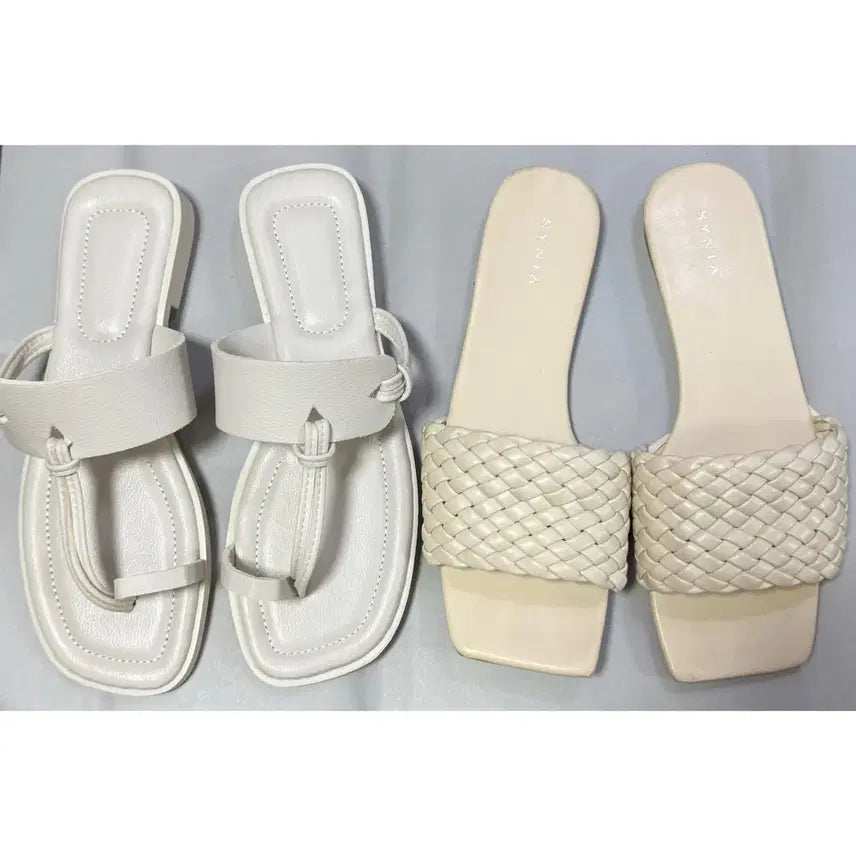 [BUNJANG] Women's Summer Sandals 2-Set (White Flip-flops / Twisted Ivory) / 여성 여름 샌들 2종 (화이트쪼리/꽈배기 아이보리)