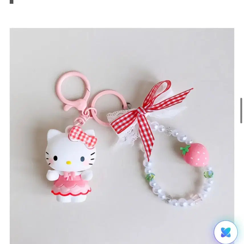 [BUNJANG] Hello Kitty Strawberry Beaded Keychain / 헬로키티 딸기 비즈 키링