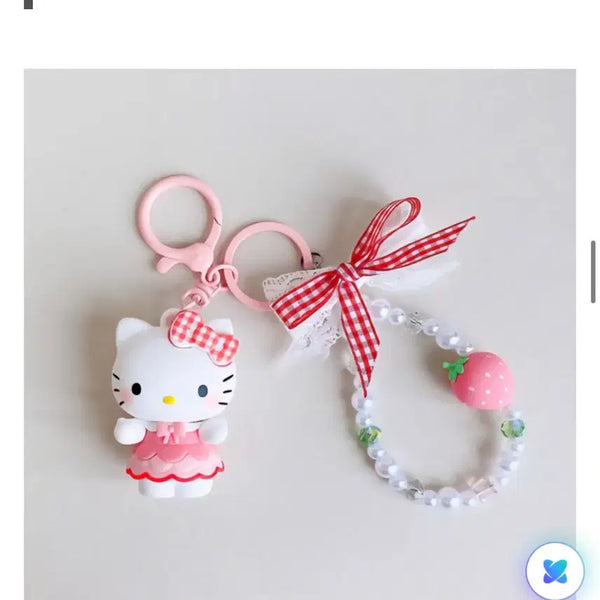 [BUNJANG] Hello Kitty Strawberry Beaded Keychain / 헬로키티 딸기 비즈 키링