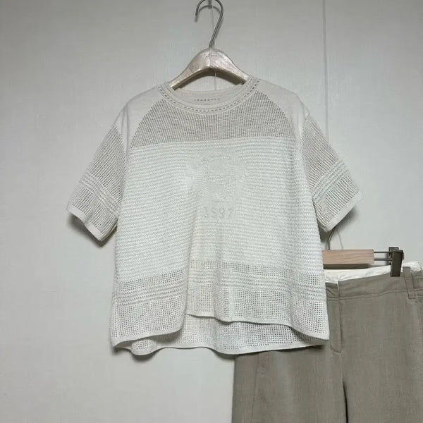 [BUNJANG] SJSJ Glitter Net Short Sleeve Knit Top / SJSJ22 글리터 네트 반팔 니트