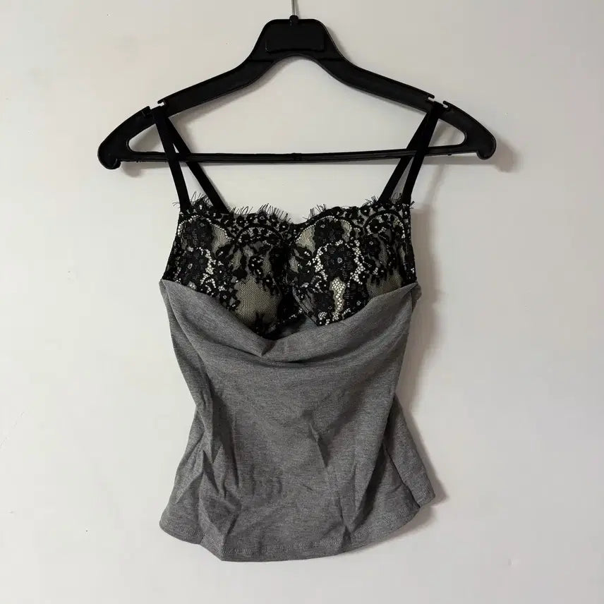 [BUNJANG] Women's Lace Trim Camisole with Built-in Bra (Gray) / 새상품 여자 레이스 트임 캡내장 나시 (그레이)