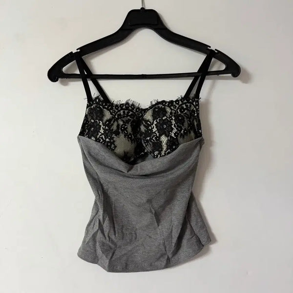 [BUNJANG] Women's Lace Trim Camisole with Built-in Bra (Gray) / 새상품 여자 레이스 트임 캡내장 나시 (그레이)