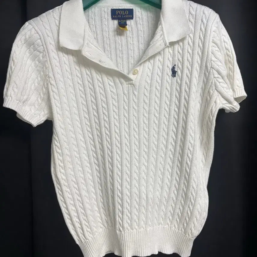 [BUNJANG] Polo Ralph Lauren Girls' XL White Cable Knit Short Sleeve Sweater / 폴로 랄프로렌 걸즈 XL 화이트 케이블 니트 반팔