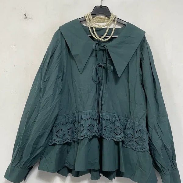 [BUNJANG] Korean Style Colorblock Ribbon Blouse / 특가새)N6676  카라 레아스배색 블라우스.리본
