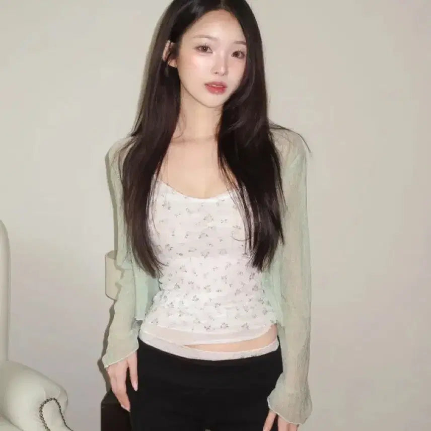 [BUNJANG] Sheer Wrinkle V-Neck Cardigan White / (새상품 화이트) 시스루 링클 브이넥 가디건