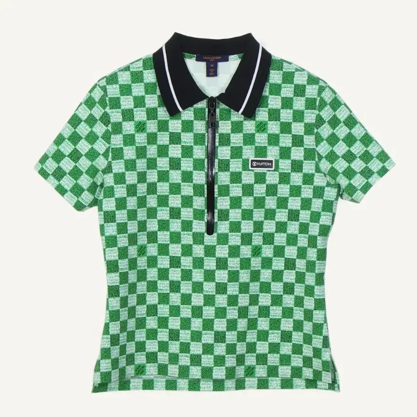 [BUNJANG] Louis Vuitton Damier Zip Polo T-Shirt Size 36 / 정품 루이비통 다미에 집업 카라티셔츠 36