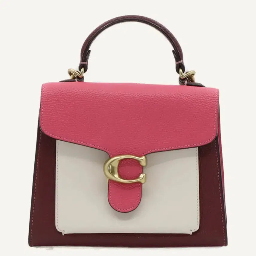 [BUNJANG] Coach Tabby Top Handle 2-Way Bag Pink/White/Burgundy / 코치 태비 탑 핸들 2way 백 핑크/화이트/버건디