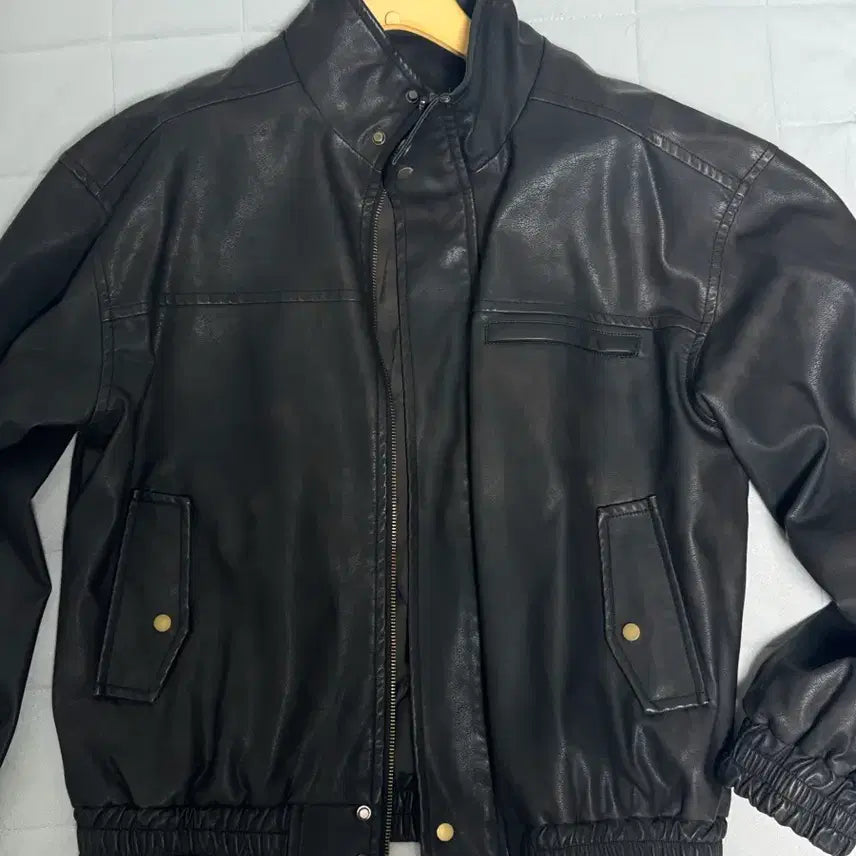 [BUNJANG] MOO Washed Highneck Vegan Leather Jacket L Dark Brown / 엠오오 워시드 하이넥 비건레더 자켓 L 다크 브라운