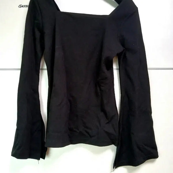 [BUNJANG] Black Square Neck Long Sleeve T-Shirt / 블랙 스퀘어넥 긴팔 티셔츠