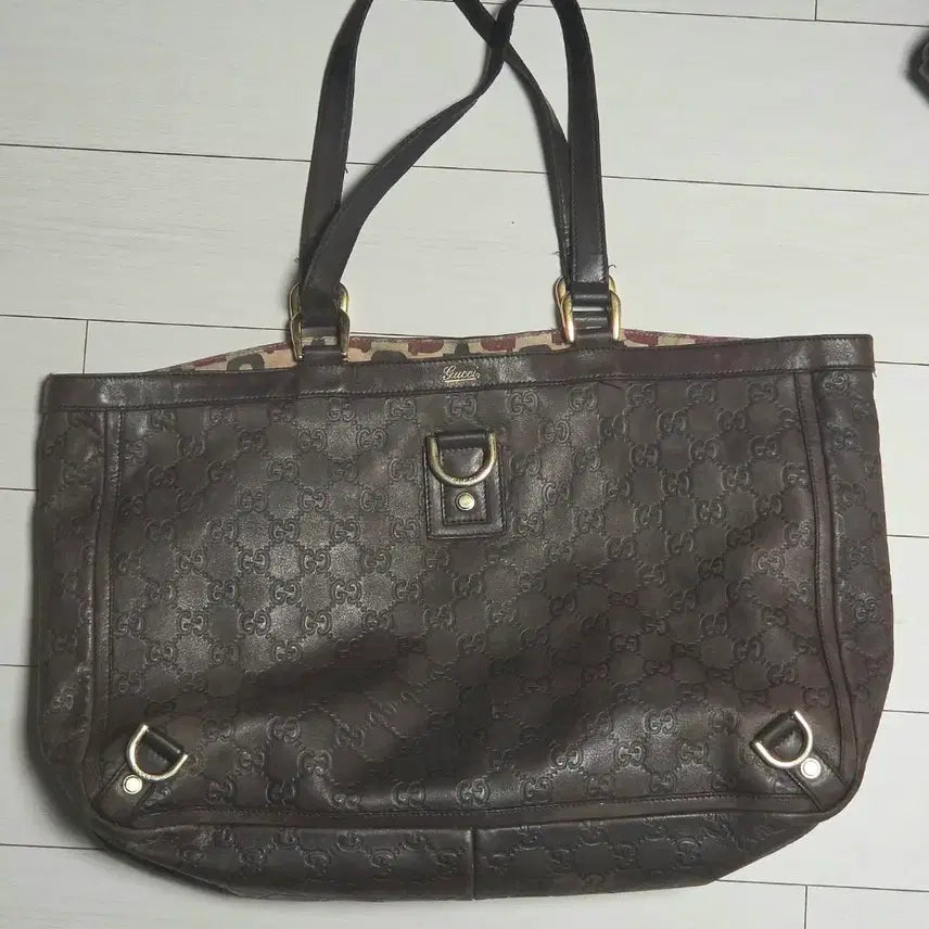 [BUNJANG] Gucci Dark Brown GG Logo Sema Gold D-Ring Tote Bag / Gucci(구찌) 다크브라운 GG로고 씨마 금장 D링 토트백