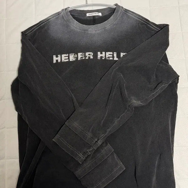 [BUNJANG] Heather Helen Line Long Sleeve T-Shirt M Washed Black / 헤더헬렌 라인 긴팔 티셔츠 M 워시드 블랙