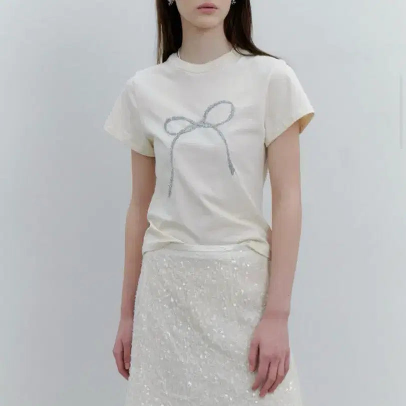 [BUNJANG] SoonSu Glitter Ribbon T-shirt / 순수 SOONSU Glitter Ribbon Tshirt