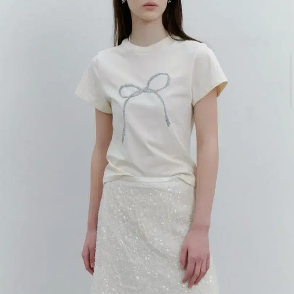 [BUNJANG] SoonSu Glitter Ribbon T-shirt / 순수 SOONSU Glitter Ribbon Tshirt