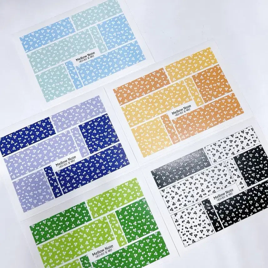 [BUNJANG] Mellow Note Flower Pattern Square Stickers (5 Sheets) / 멜로우 노트 꽃패턴 네모 스티커 5매