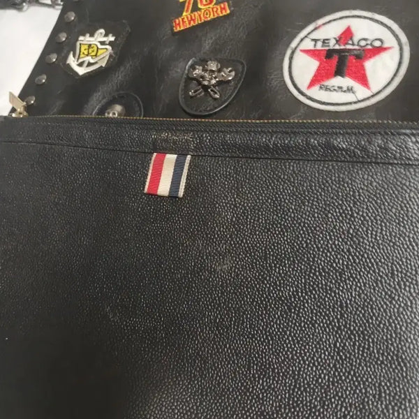 [BUNJANG] Black Leather Clutch Bag with Patch / 클러치