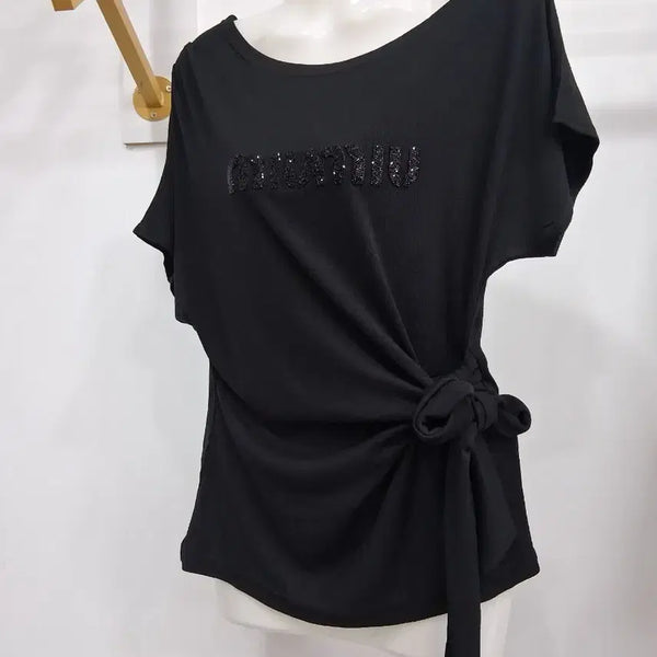[BUNJANG] Black Cubic Short Sleeve T-Shirt / 블랙 큐빅 스타일 반팔 티셔츠