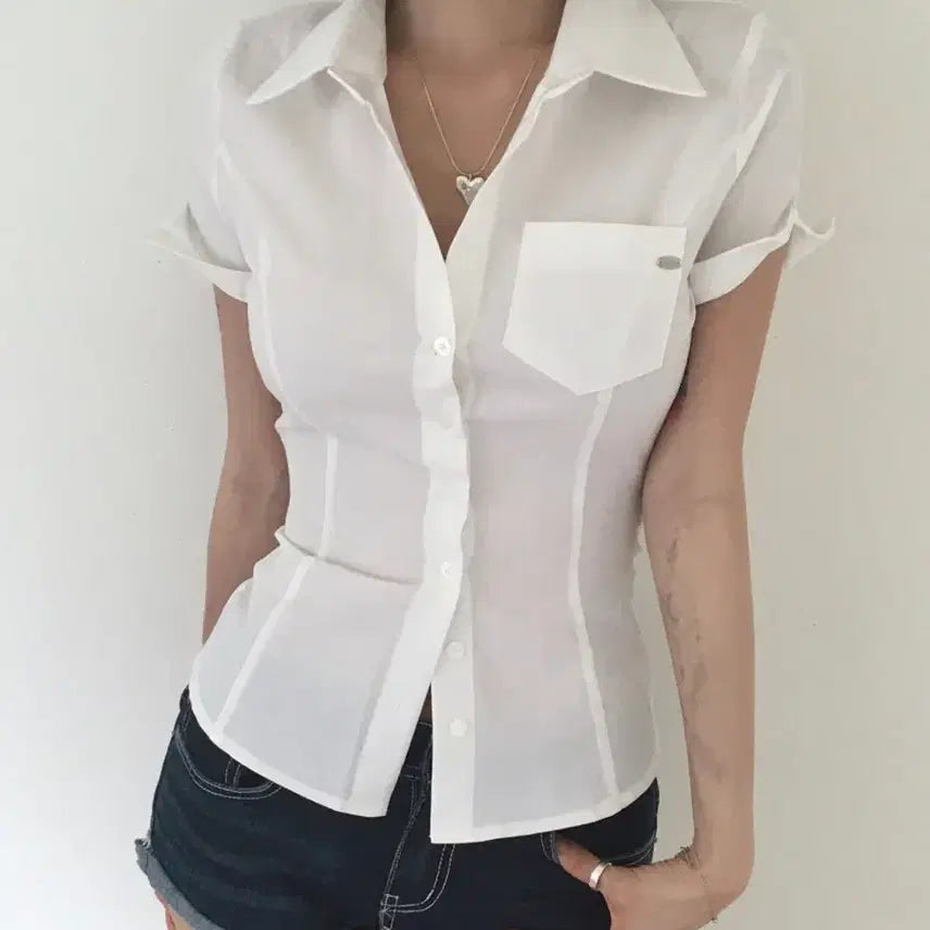 [BUNJANG] Pale J Studio PJ Dress Shirt Short Sleeve Shirt White / 페일제이드 PJ Dress Shirt 반팔셔츠 화이트 흰색