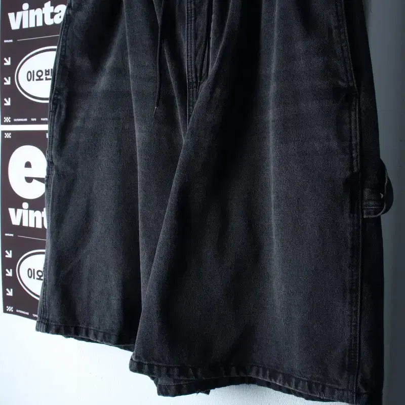 [BUNJANG] Topi Denim Carpenter Pants Black Blue Banding L-XL / (L-XL) 토피 반바지 팬츠 데님 흑청 카펜터 밴딩-P10485