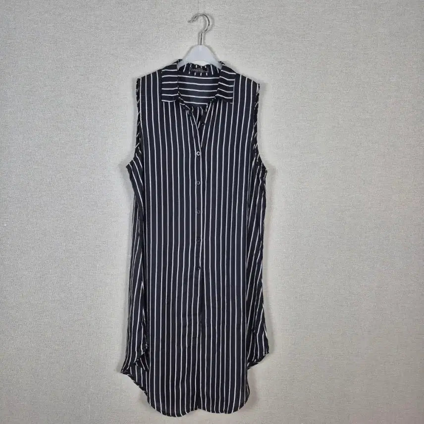 [BUNJANG] Black Stripe Sleeveless Shirt Dress 3XL / (#77,88추천/3XL)블랙 스트라이프 민소매 셔츠원피스