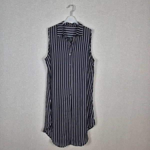 [BUNJANG] Black Stripe Sleeveless Shirt Dress 3XL / (#77,88추천/3XL)블랙 스트라이프 민소매 셔츠원피스