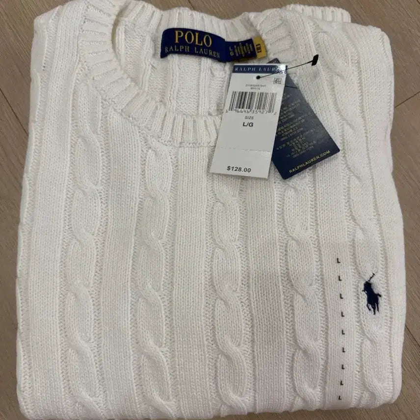 [BUNJANG] Polo Ralph Lauren Women's Cable Knit Short Sleeve Sweater L White / (새거)여성 폴로 랄프로렌 케이블 반팔 니트 L 화이트