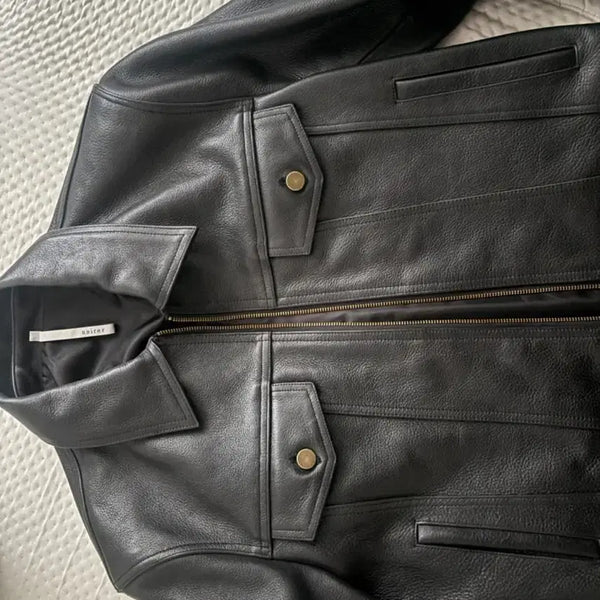 [BUNJANG] Noir New York Cow Leather Trucker Jacket / 노이어 앤틱 카우 레더 트러커 자켓 (50 사이즈)