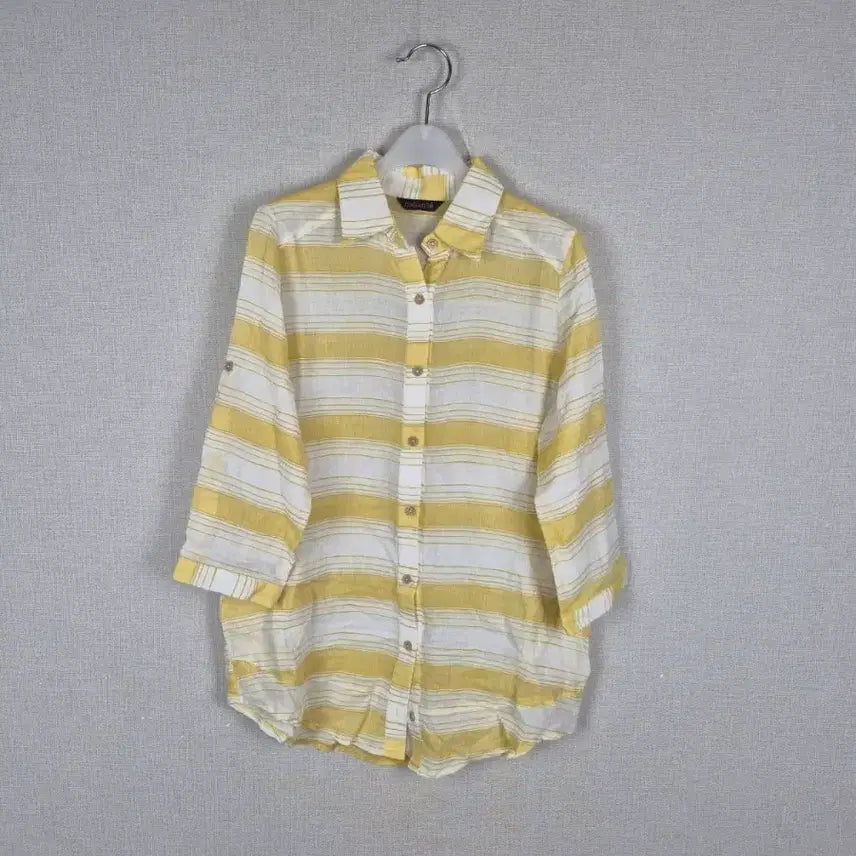 [BUNJANG] Yellow Stripe Linen-Feel Shirt Blouse / (#55,66추천)옐로우 스트라이프 셔츠블라우스