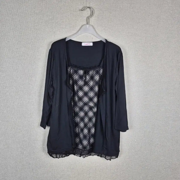 [BUNJANG] Black Check Cardigan Blouse / (#55,66추천)레이온혼방 블랙 체크 가디건 블라우스.