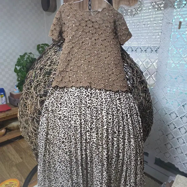 [BUNJANG] Leopard Print Long Dress with Knit Top Set / 뜨개상의 2점 원피스 레오파드 무늬