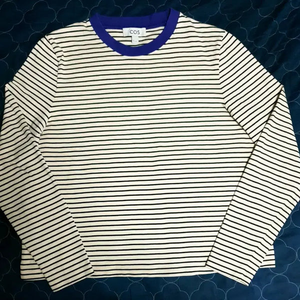 [BUNJANG] COS Striped Cropped Roundneck Longsleeve (L) / COS 스트라이프 크롭 라운드넥 롱슬리브 (L)