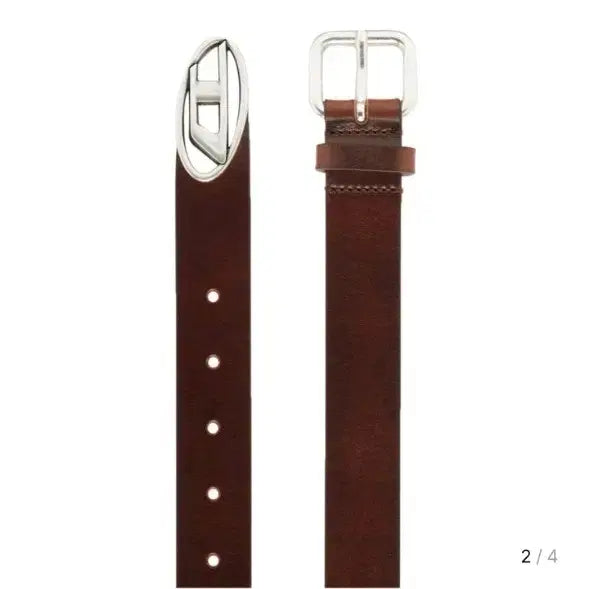 [BUNJANG] Diesel Women's Dark Brown Leather Belt with B-Inlay / 디젤 여성 다크 브라운 가죽 벨트 B인레이