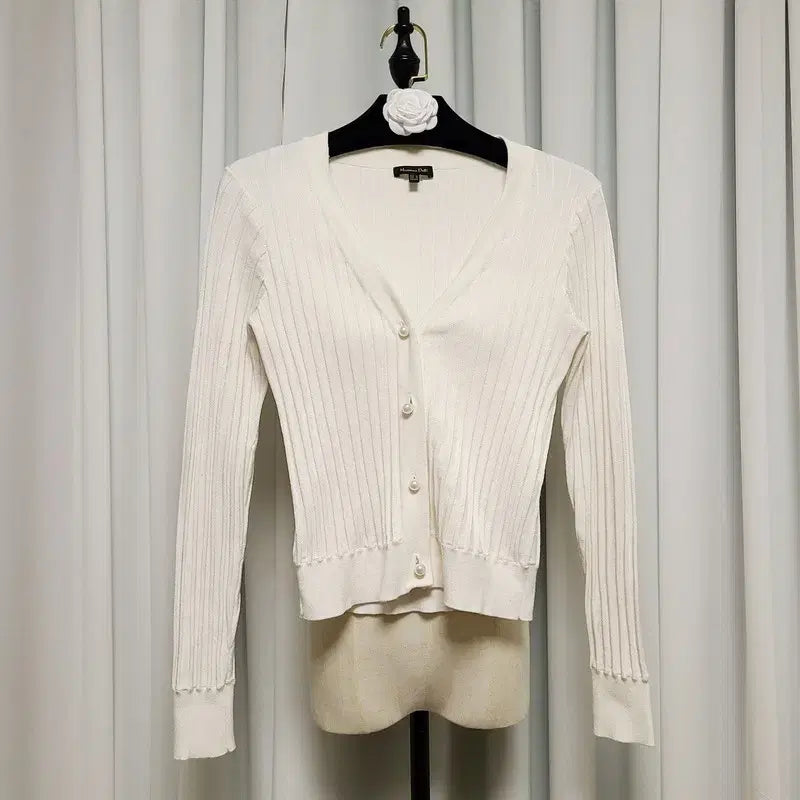 [BUNJANG] Massimo Dutti Pearl Button Ribbed V-Neck Cardigan / 마시모두띠 진주버튼 골지 브이넥 가디건