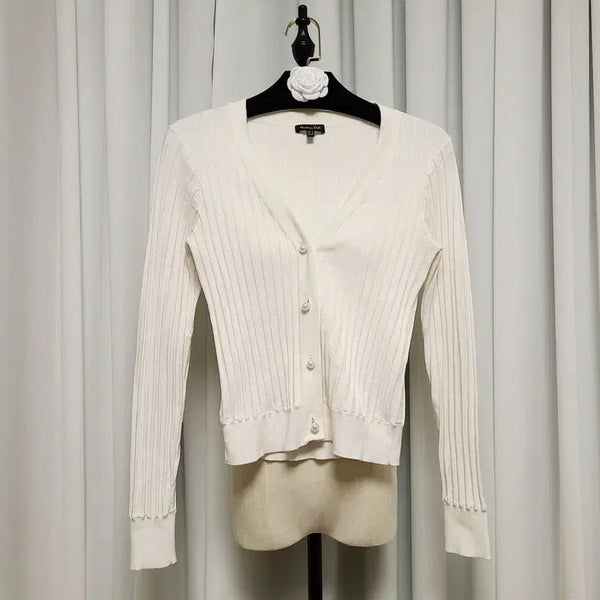 [BUNJANG] Massimo Dutti Pearl Button Ribbed V-Neck Cardigan / 마시모두띠 진주버튼 골지 브이넥 가디건