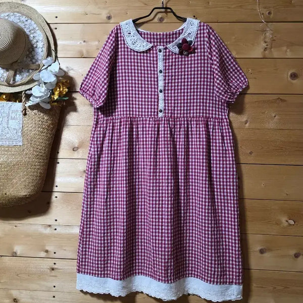 [BUNJANG] Lace Trim Checkered Dress / 레이스배색체크원핏. /코사지 코디용입니다