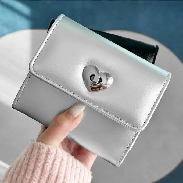 [BUNJANG] Silver Heart Detail Women's Wallet-Style Binder Diary / 실버 하트 장식 여성 지갑 한손에 들어오는 지갑형 바인더 다이어리 꾸미기