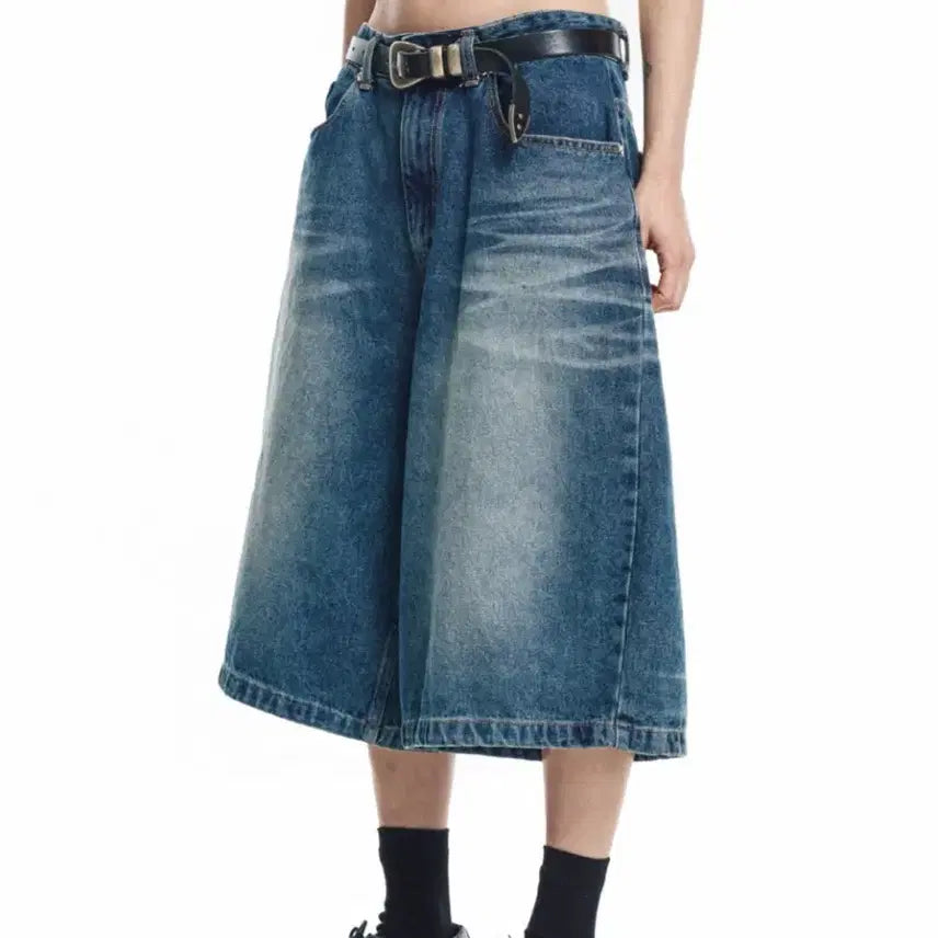 [BUNJANG] Easy No Easy 8-Length Denim Bermuda Pants - Deep Blue / 이지노이지 8부 데님 버뮤다팬츠_딥블루