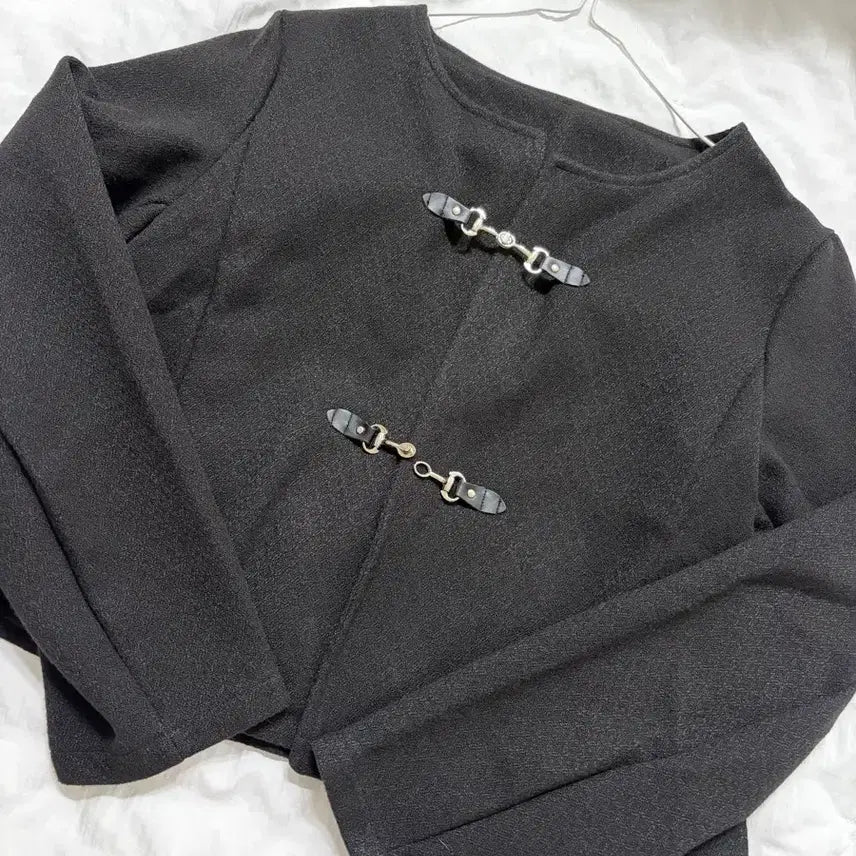 [BUNJANG] Buckle Detail Tweed Jacket - Black / 버클 장식 자켓/트위드_블랙