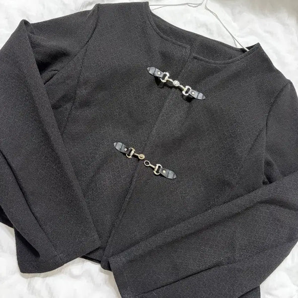 [BUNJANG] Buckle Detail Tweed Jacket - Black / 버클 장식 자켓/트위드_블랙