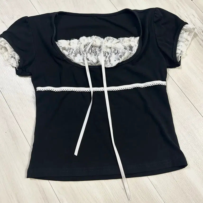 [BUNJANG] Vintage White Lace Short Sleeve T-Shirt / 빈티지 반팔티