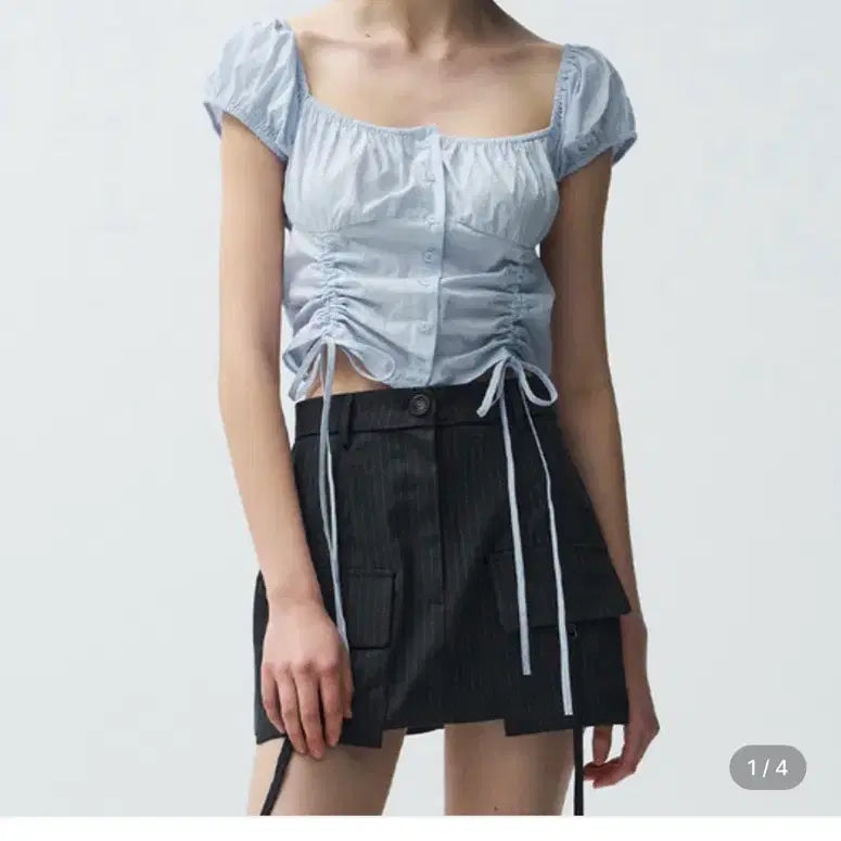 [BUNJANG] Midnight Move Strap Short Sleeve Blouse / (새상품) 미드나잇무브 스트랩 반팔 블라우스
