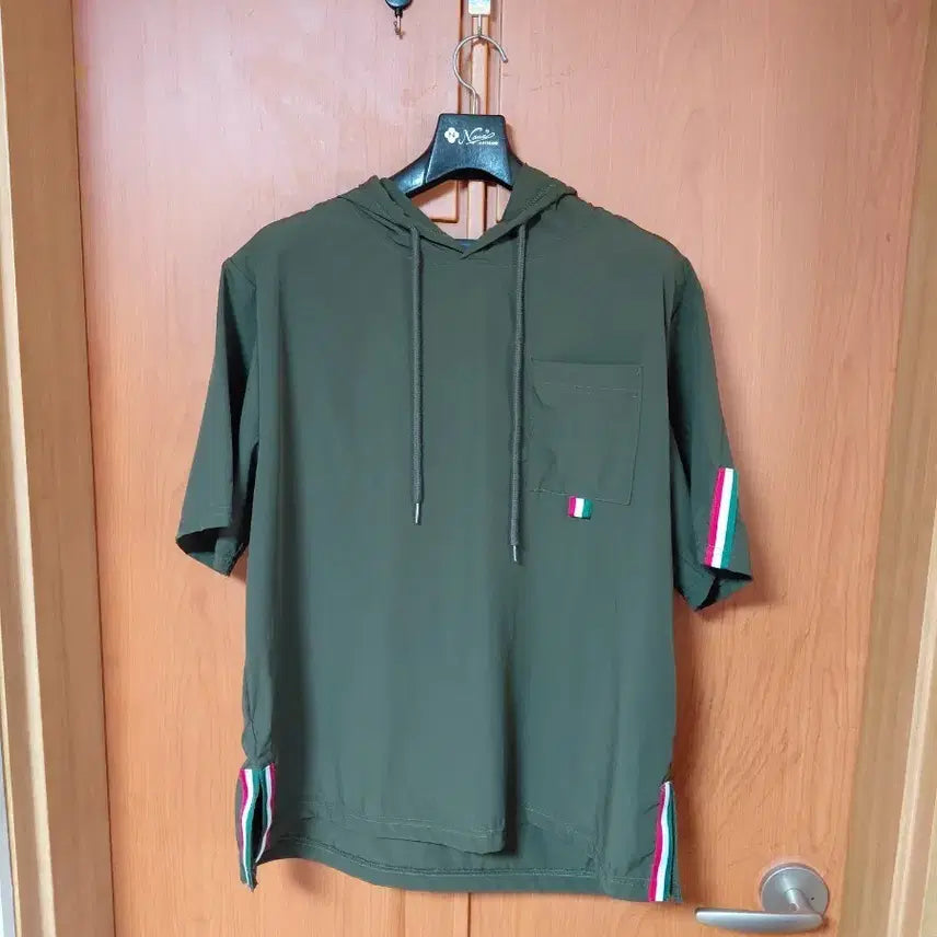 [BUNJANG] Unisex Short-Sleeve Hoodie Khaki / 반팔 후드티 카키색