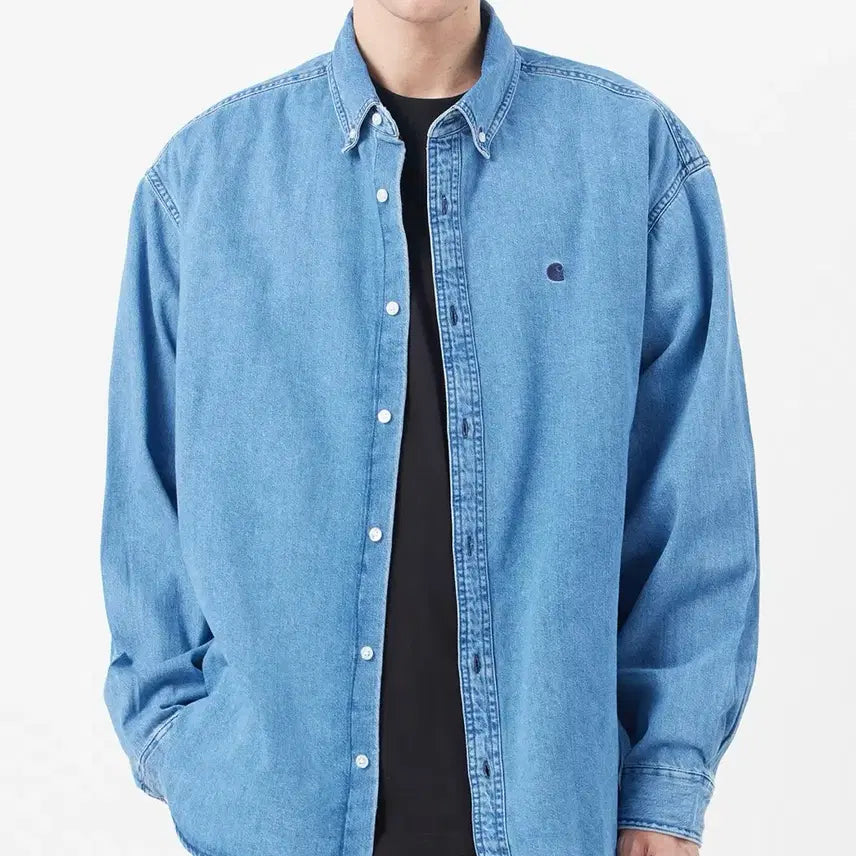 [BUNJANG] Carhartt WIP L/S Lucas Shirt Washed Blue Stone - Size L / [공홈구매] 칼하트윕 데님셔츠 L사이즈