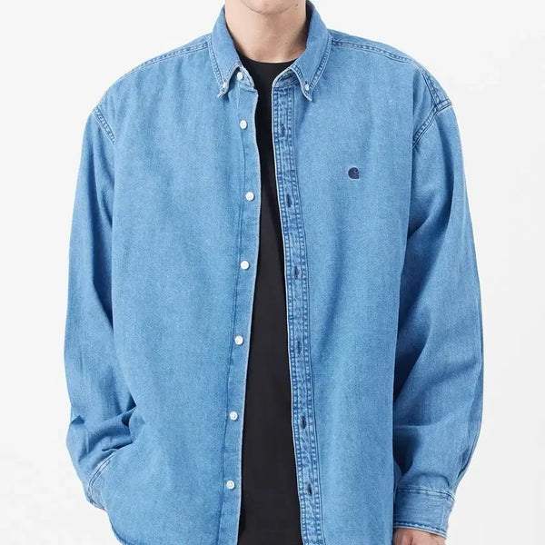 [BUNJANG] Carhartt WIP L/S Lucas Shirt Washed Blue Stone - Size L / [공홈구매] 칼하트윕 데님셔츠 L사이즈