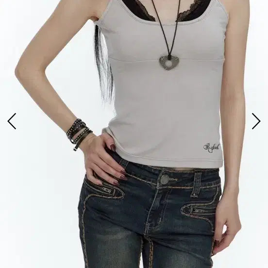 [BUNJANG] Lace Layered Sleeveless Ash Lavender / 레이스 레이어드 슬리브리스 애쉬 라벤더