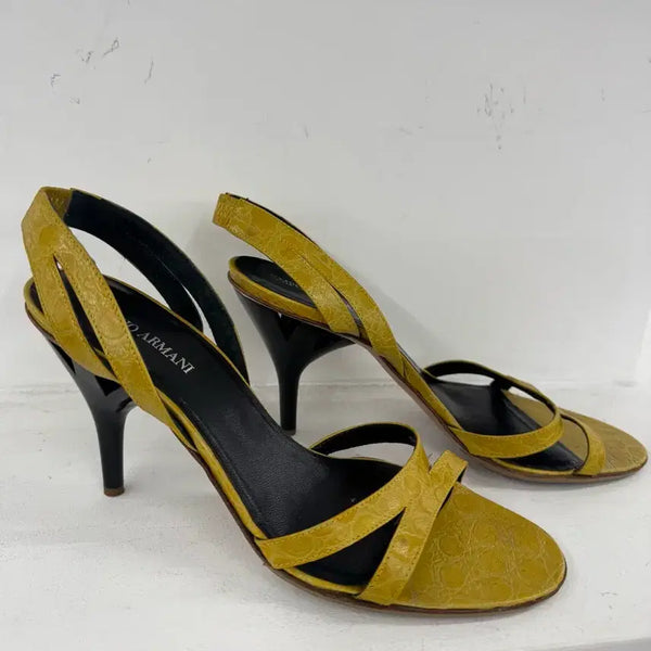 [BUNJANG] Emporio Armani Crocodile Embossed Leather Slingback Stiletto Heels / 엠포리오 아르마니 스트랩 하이힐