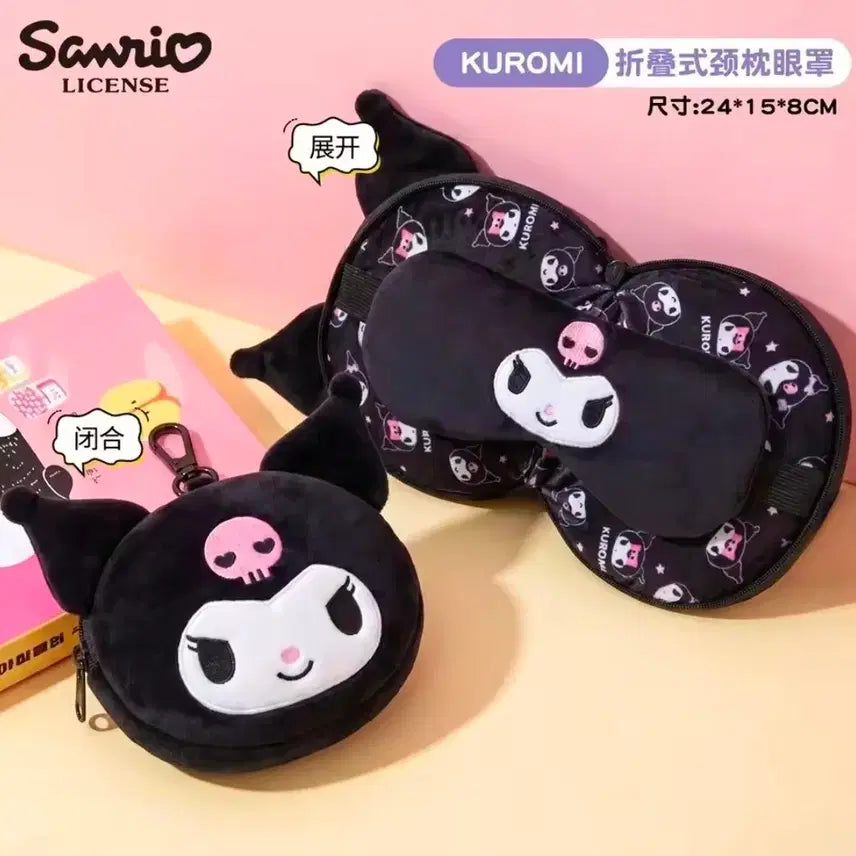 [BUNJANG] Sanrio Kuromi Foldable Cushion Neck Pillow + Sleep Mask Set / 수입 정품 산리오 쿠로미 접이식 쿠션 목베개+수면안대 세트 휴대용