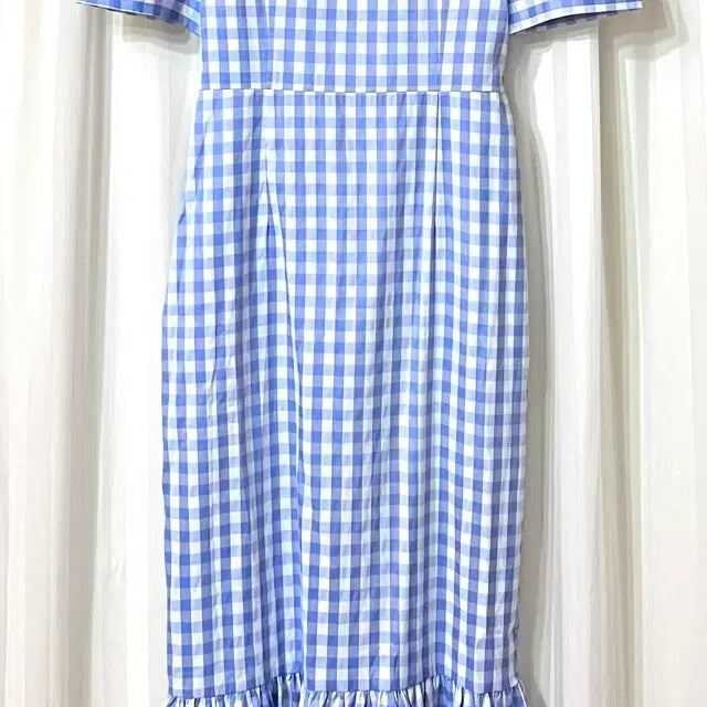 [BUNJANG] Blue Gingham Check Lace Collar Dress (Size 55-55.5) / (새상품) 하늘색 깅엄 체크 레이스 카라 원피스 55-55반