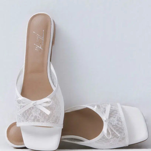[BUNJANG] Thetis Sheer Lace Ribbon Mules (Ivory, Sealed) / 미개봉) 더티스 쉬어 레이스 리본 뮬 아이보리 240