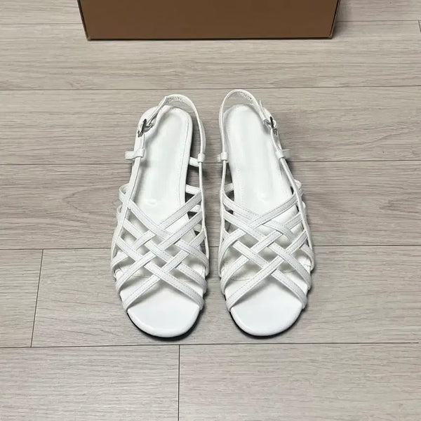 [BUNJANG] White Summer Cushion Buckle Slingback Sandals / [새상품] 250 화이트 여름 쿠션 버클 슬링백 샌들 글래디 위빙 스트랩